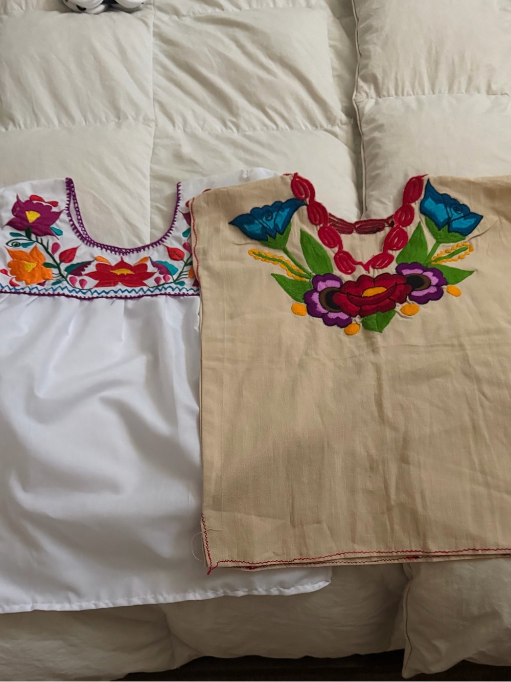Hand-Embroidered Mexican Blouse Set — Bright Floral Necklines